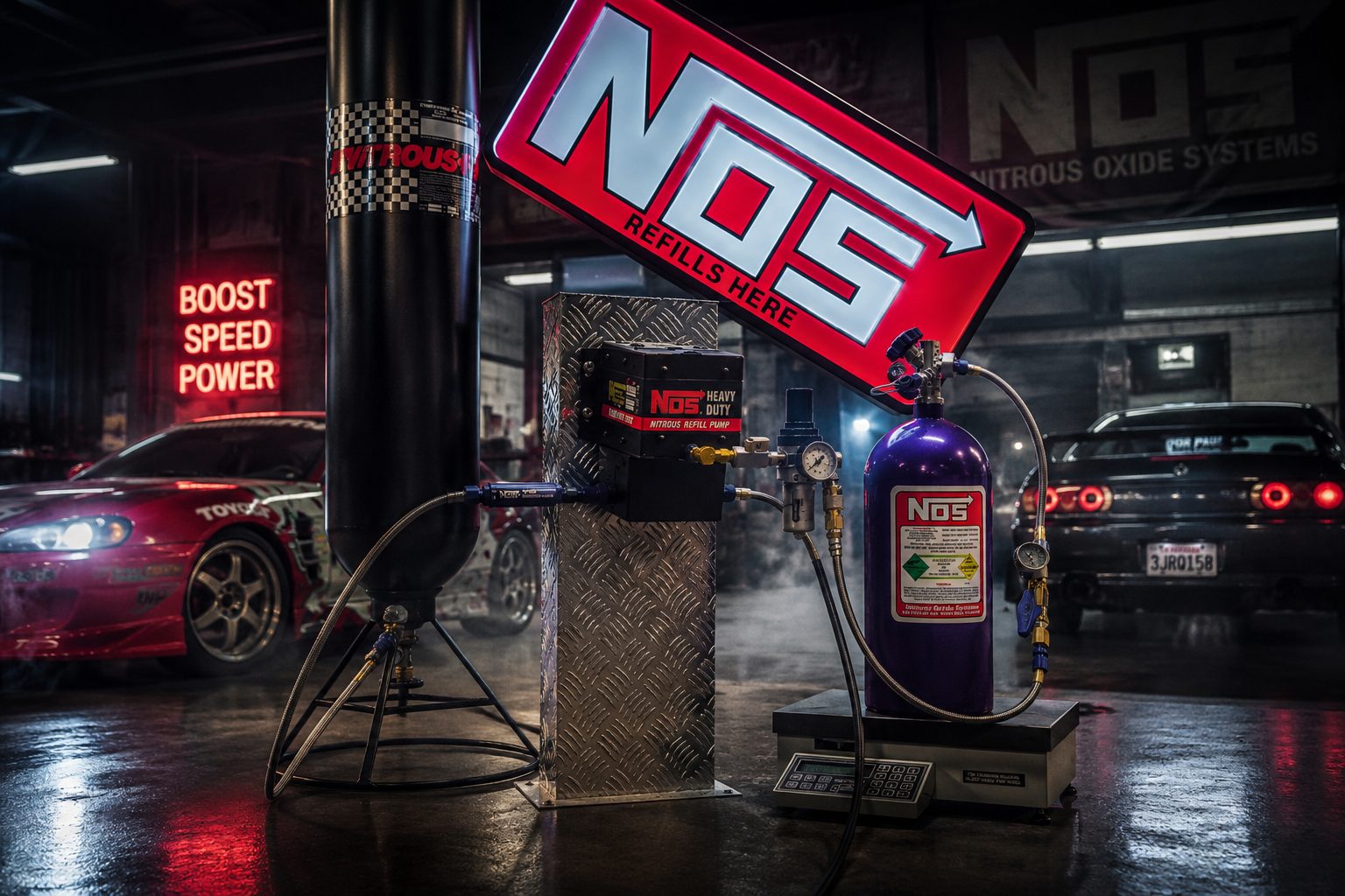 NOS-fles wordt gevuld en gewogen bij VH Tuning